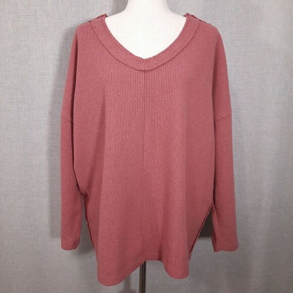 Easel Women's Oversized Chunky Knit Corduroy Boxy Sweater Size Large V-Neck - Picture 1 of 13